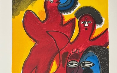 Corneille (1922-2010) - Vol d'oiseaux ou le cardinal rouge