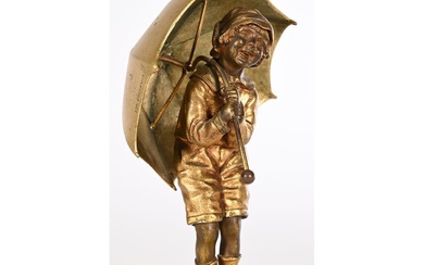 DEMETER CHIPARUS. (1886-1947). «La jeune fille au parapluie». Bronze à belle patine dorée d’origine. Socle...