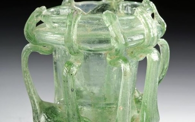 Dainty Roman Glass Jar Rigaree Handles