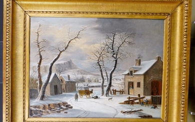Dans le gout de LEVIGNE, Paysage de neige Huile sur toile 59 x 75 cm...