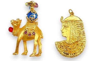 Darling Signed "Napier" Camel Brooch and Gold-Tone Egyptian Pendant