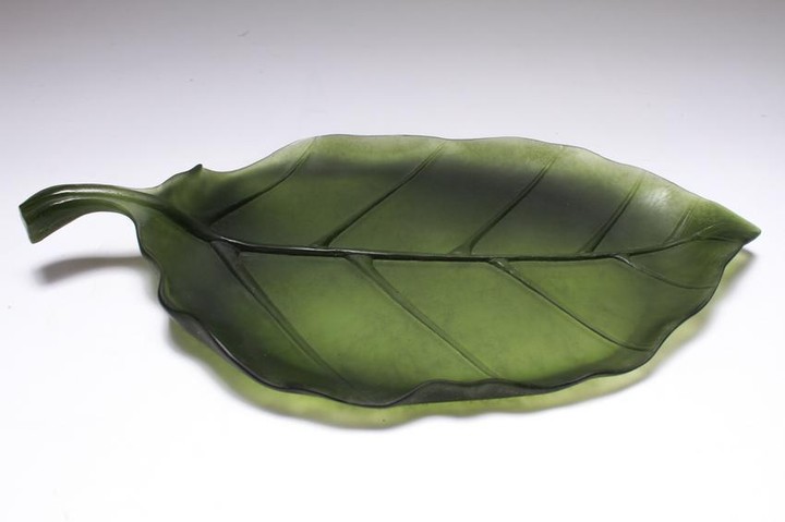 Daum France Art Glass Pate de Verre Leaf Platter