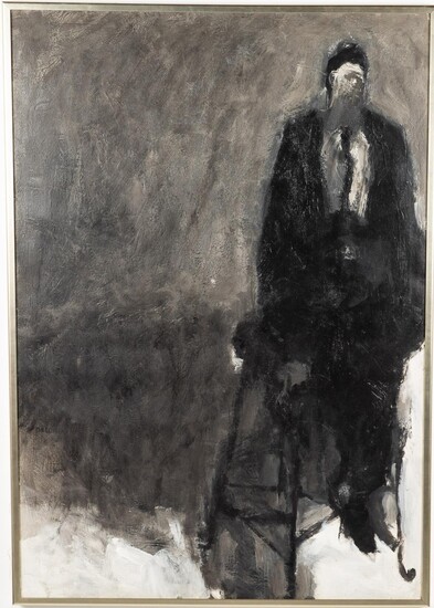 David Delong (NJ/GA, 1930-2001), Seated Figure on Double Stool (The Rabbi), Acrylic on Canvas EV3DL