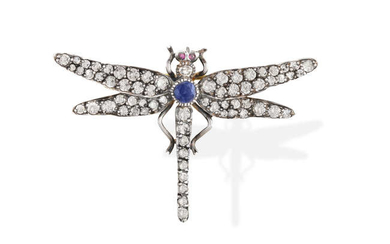 Description A GEM-SET NOVELTY BROOCH Designed as a dragonfly,...