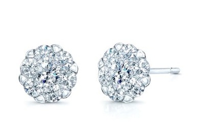 Diamond Cluster Stud Earrings In 14k White Gold (0.75ctw)