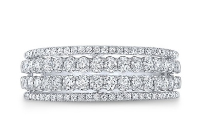 Diamond Pave 4-row Band With Beading Detail In 14k White Gold