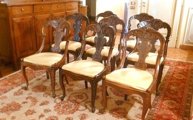 Dining room chair, Side chair (8) - Louis Philippe Style - Wood - Mid 19th century