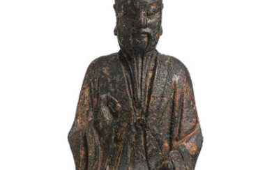 Divinité taoïste assise, sculpture en bois, Chine, dynastie Ming, h. 22,5 cm