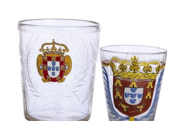 Dois copos brasonados 'Armas do Reino de Portugal'