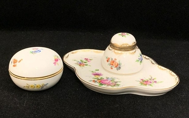 Dresden Porcelain Inkwell and Meissen Box