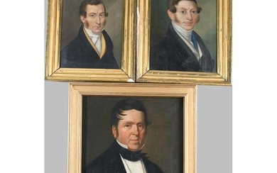ÉCOLE FRANCAISE du XIXè. « Suite de 3 portraits d’hommes représentés la tête tournée »....
