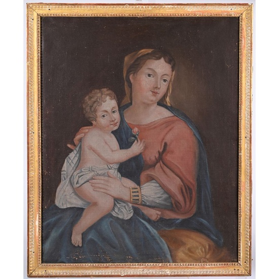 ÉCOLE FRANCAISE fin XVIIIè début XIXè. « Vierge à l’enfant ». Huile sur toile dans...