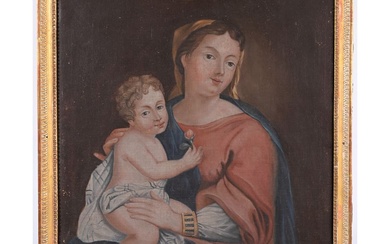 ÉCOLE FRANCAISE fin XVIIIè début XIXè. « Vierge à l’enfant ». Huile sur toile dans...