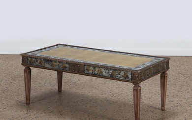 EGLOMISE DECORATED COFFEE TABLE HAVING A GOLD GILT GLASS TOP...