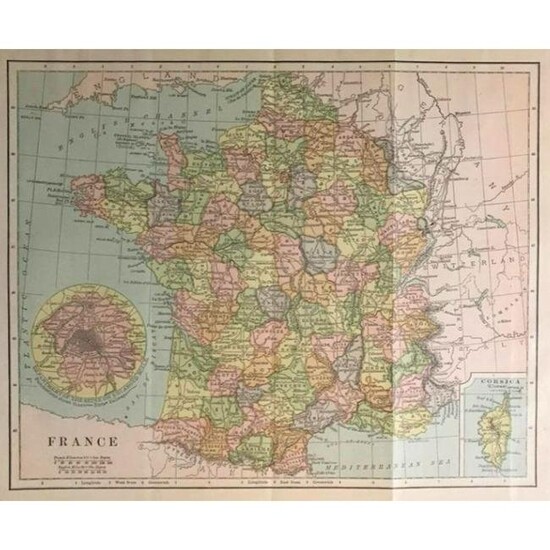 Early 1900's Atlas Map of France