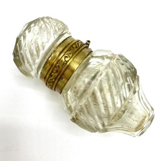 Early Crystal & Brass Perfume Bottle Attr Baccarat