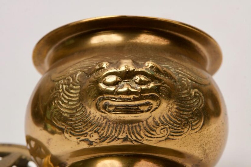 Early Oriental Brass Display Bowl on Brass Trifooted