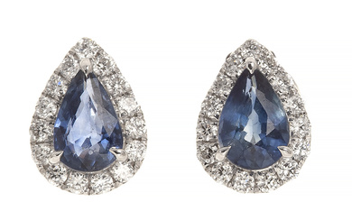 Earrings in white gold with diamonds and sapphire.