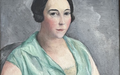 Ecole FRANCAISE vers 1925 : PORTRAIT DE FEMME EN BUSTE. Huile sur toile, signée Jean...