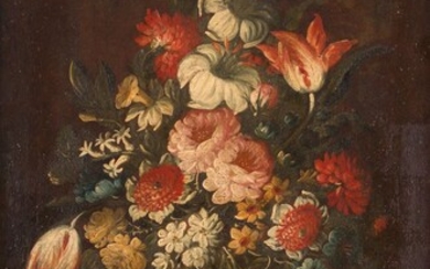 École ITALIENNE du XVIIe siècleVase de fleurs sur un entablementToile97,5 x 59 cm(Restaurations)