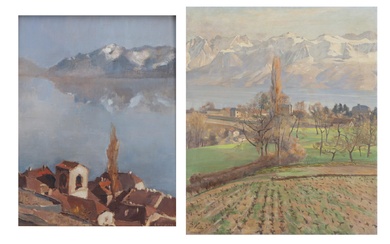 Théophile BISCHOFF (1847-1935), 'Vue du Canton de Vaud', huile