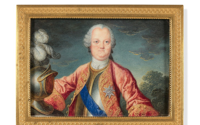 Ecole française du milieu du XVIIIe siècle Portrait de Louis de Bourbon-Condé (1709-1771), comte de Clermont en armure et veste rouge, portant le cordon et la plaque de l'ordre du Saint Esprit