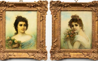 Edwardian Style Maiden Portraits Oils, Pair