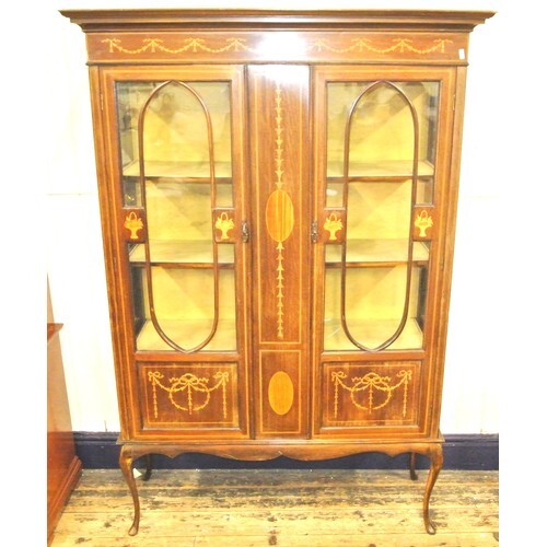 Edwardian inlaid mahogany display cabinet with glazed doors ...