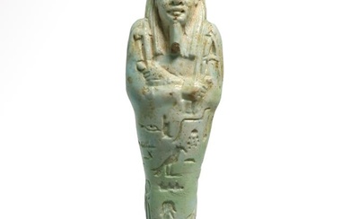 Egyptian Light Turquoise Glazed Shabti for Ta - Menech, c. 340-300 B.C.