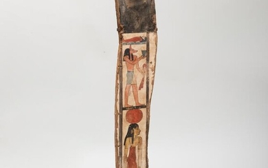 Egyptian Painted Wood Sarcophagus Panel with Anubis and