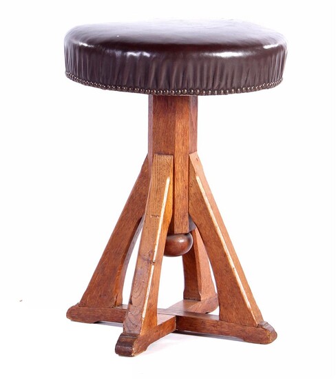 (-), Oak adjustable Amsterdam School piano stool with...