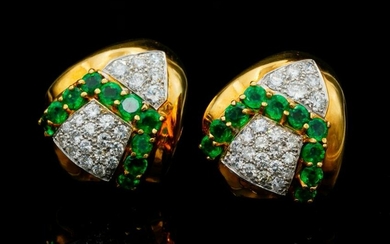 Emis Beros 4.00ctw Emerald, 3.50ctw Diamond Ear Clips