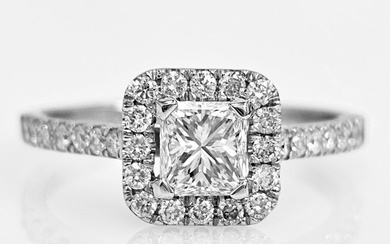 Engagement ring - 14 kt. White gold - 1.09 tw. Diamond (Natural) - Diamond