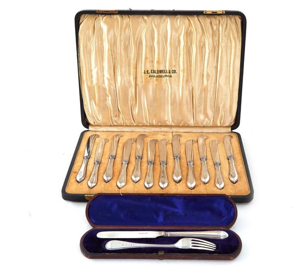 English silver flatware in cases (2cases)