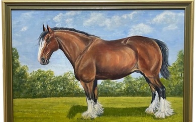 Equine Work of Art Oil Painting English Shire Cart Plough Horse Signed Mallanson