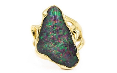 Estate 1970's Yellow Gold and Black Opal Free Form Ring