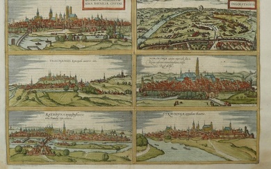 Europe, Map - Germany / München / Ingolstadt / Freisingen / Nordlingen / Regensburg / Straubing; G. Braun / F. Hogenberg - Monacum, Ingolstadium (...) - 1581-1600