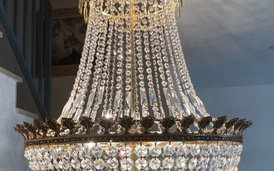 Exclusiva Lámpara Antigua en Bronce Macizo con 12 focos de Luz - Estilo Império - Ceiling lamp (1) - Araña - Cristales Chandelier