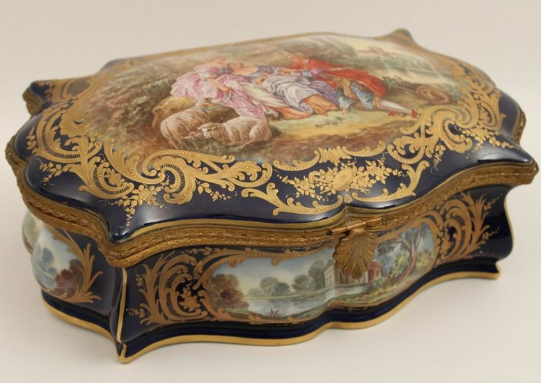 FINE FRENCH SEVRES STYLE GILT BRONZE AND PORCELAIN BOX