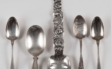 FIVE AMERICAN STERLING SILVER SPOONS