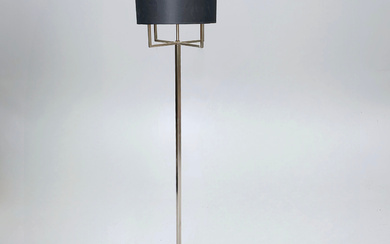 FLOOR LAMP IN MATTE METAL WITH FABRIC SCREEN AND COPPER BACKGROUND, 21ST CENTURY.