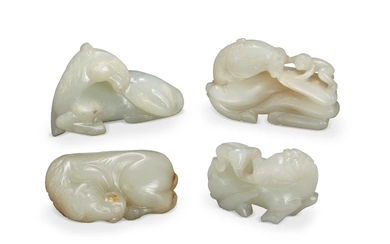 FOUR JADE CARVINGS OF HORSES CHINA, QING DYNASTY (1368-1911) OR LATER