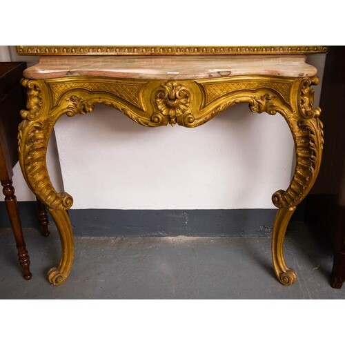 FRENCH CARVED GILT CONSOLE TABLE WITH MARBLE TOP 100 X 35CM ...