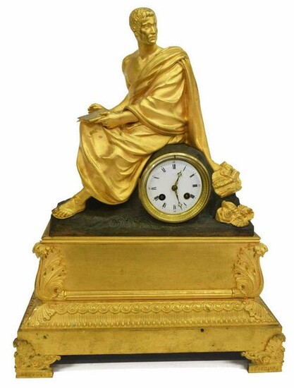 FRENCH EMPIRE STYLE FIGURAL GILT MANTEL CLOCK