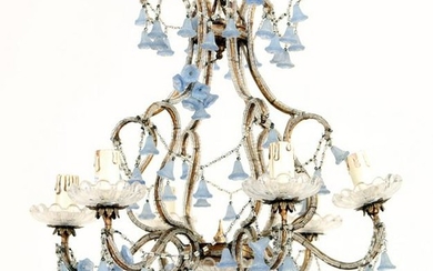 FRENCH GILT IRON AND CRYSTAL CHANDELIER C.1930