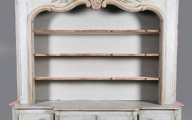 FRENCH PROVINCIAL BLUE PAINTED BREAKFRONT BOOKCASE