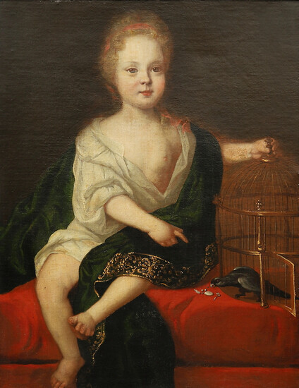 FRENCH SCHOOL, FIRST THIRD OF THE 18TH CENTURY. Portrait of a girl with a parrot.