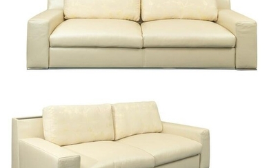 Fendi Casa Pair Beige Ivory Leather Upholster Sofa