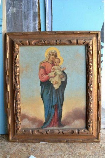 Fine Older Vintage Icon Painting "Madonna w/Child