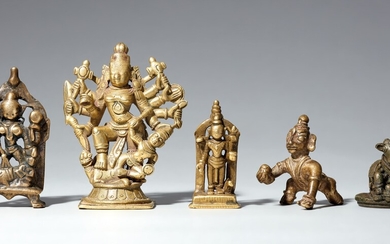 Five Central and South Indian copper alloy figures of deities. 17th/20th century
